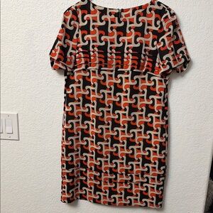 Chic Geometric Mini Dress - Black, Orange, Cream